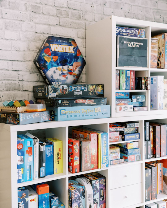 Shelving unit filled with board games